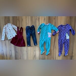 Girls Lot PJ’s Jeans and Burgundy Jumper with Matching Top Size 2T